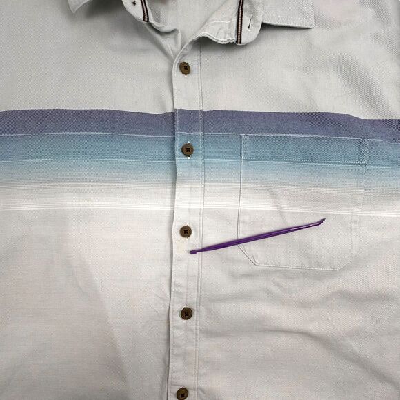 The Territory Ahead SS Shirt 100% Cotton Blue Ombre Stripe Heavyweight Outdoor L - Picture 5 of 14